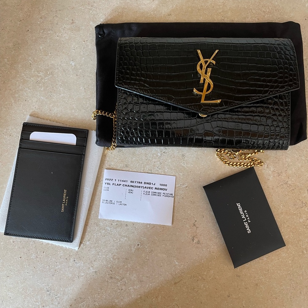 Saint Laurent V-Flap Pouch on chain